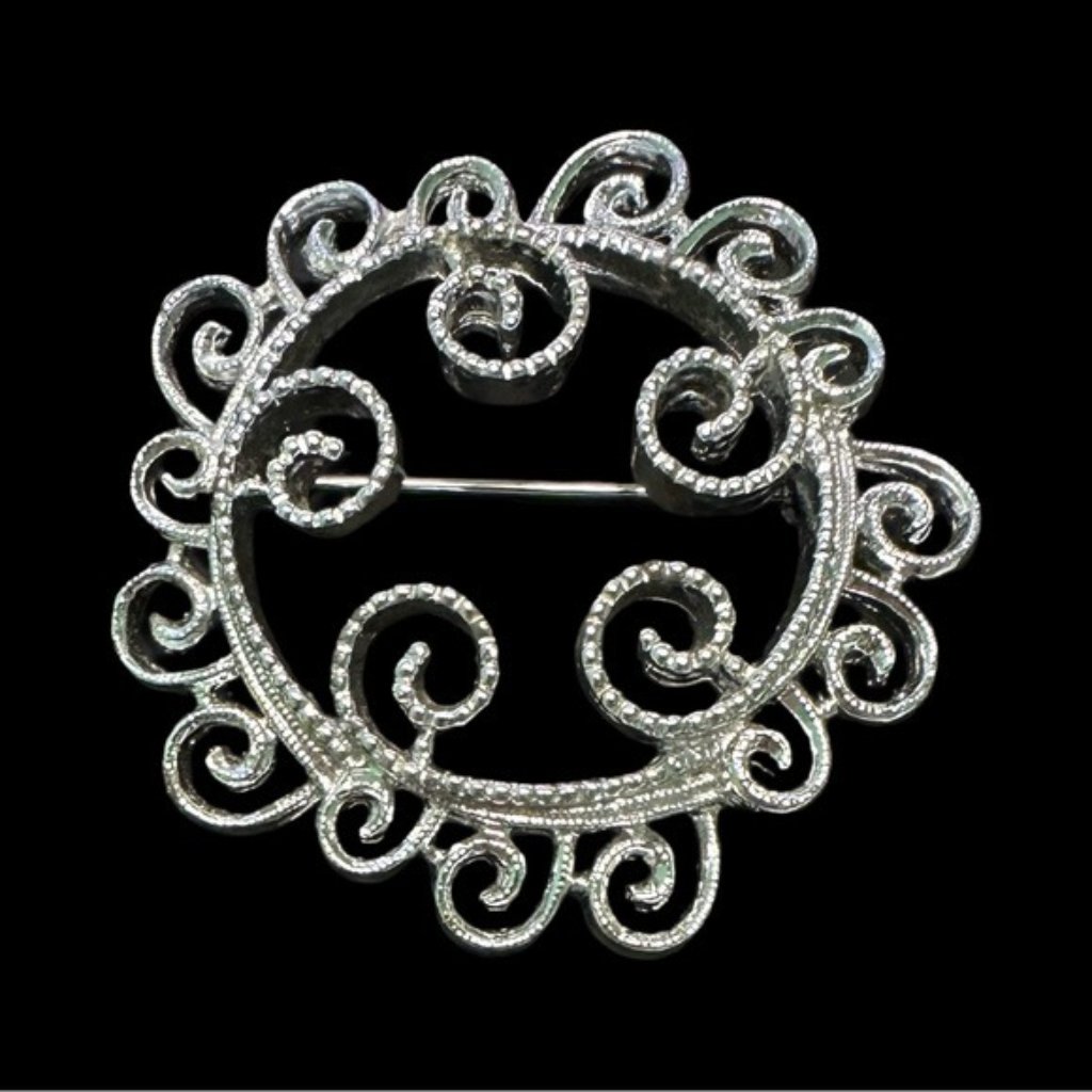 Vintage Sarah Coventry Silver-Tone Circular Swirl Brooch Pin